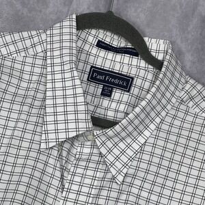 Paul Fredrick Dress Shirt Mens 20-36 White Excellent Cotton Grid Check Pinpoint